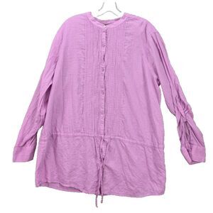 GAP Shirt Women Plus XXL Mauve Pink Button Up Long Sleeve Tunic Tie Roll Tab Top